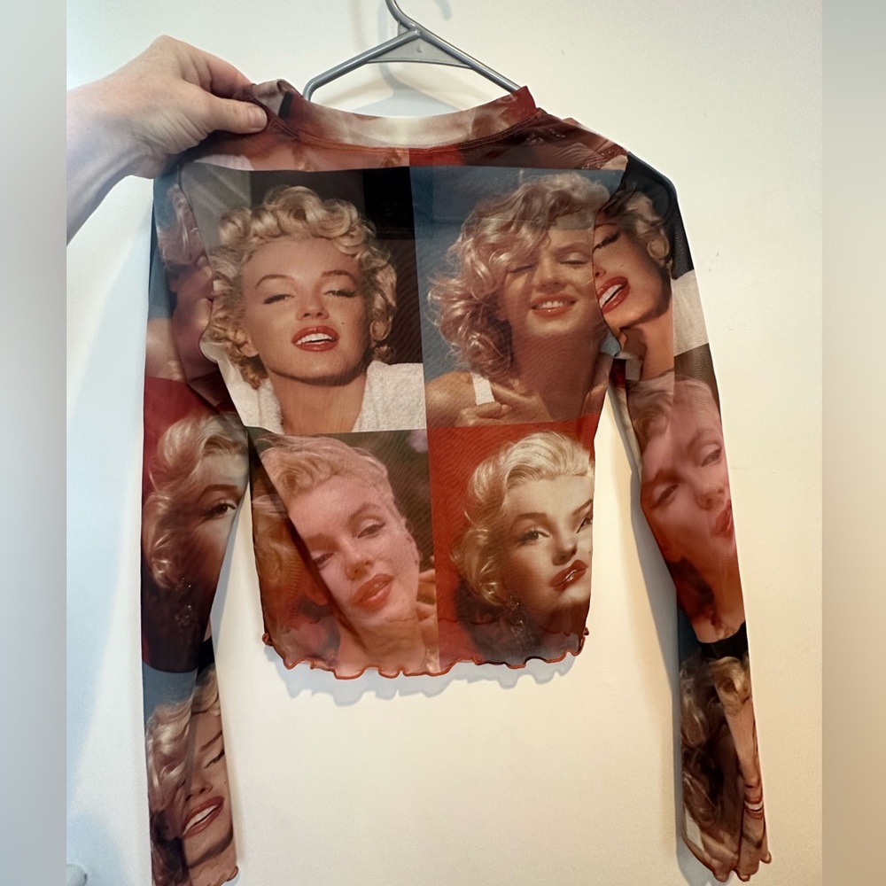 Sheer Marilyn Monroe long sleeve stretchy top